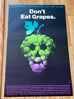 Real Original Don't Eat Grapes Skull Milton Glaser Poster May 1969 Grape Boycott • $700