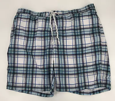 Merona Swim Trunks Mens Size XXXL Blue Plaid Lined Board Shorts Swimming • $10.49