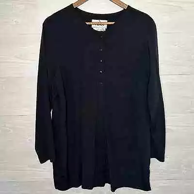 FLAX Black Quarter Button Cottage Core Lagenlook Blouse Oversized Small • $31.49