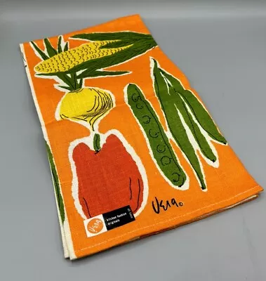 Vintage Vera  Neumann Beige Linen Orange Veggie Printed Kitchen Dish Tea Towel • $36