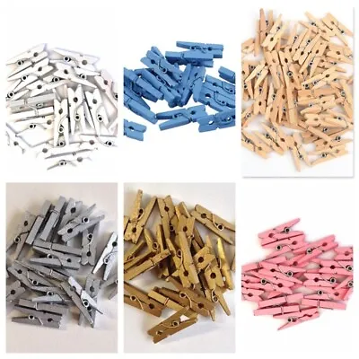 50Pcs Mini Wooden Craft Pegs 24mm Photo Hobby Art Wedding Craft Scrapbooking • £3.14