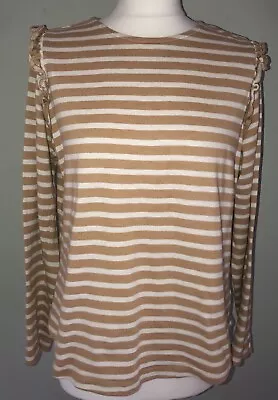 John Lewis And/Or Women's Beige & Ivory Striped 100% Cotton Top Size 12 • £9