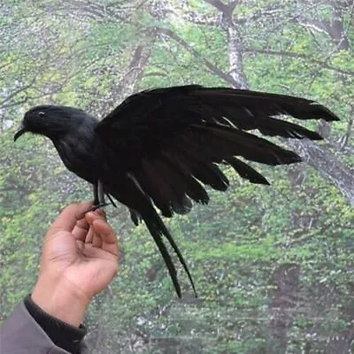 Black Fake Crow Prop Bird Halloween Scary Decor Raven Stuffed Feather F • £17.19