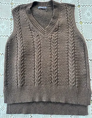 Ladies M & S Collection Brown Sleeveless Cable Knit Crew Jumper Size L Free Post • £20