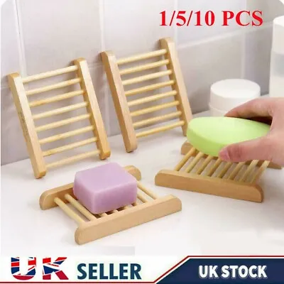 1/5/10PCS Natural Wooden Soap Tray Bathroom Kitchen Bamboo Holder Dish Box Rack • £9.49