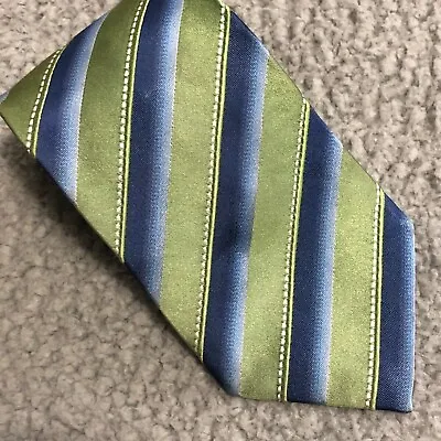 BOSS Hugo Boss 59  Necktie 100% Silk Green Blue Striped Italian Tie • $19.85