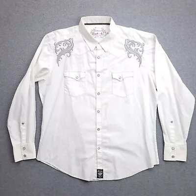 Rock 47 Wrangler Pearl Snap Shirt XXL Western Cowboy Embroidered White LS Mens • $22.50