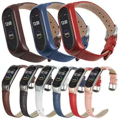 Leather Watch Strap For Xiaomi Mi Band 5 6 Smart Wrist Band Bracelet Replacement • £9.59