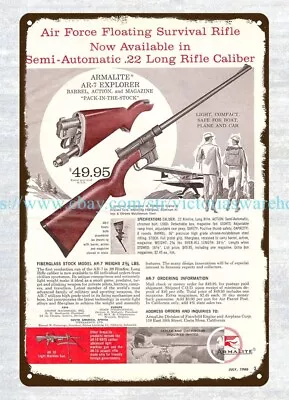 1960 Air Force Floating Survival Rifle .22 Caliber Gun Firearm Metal Tin Sign • $18.95