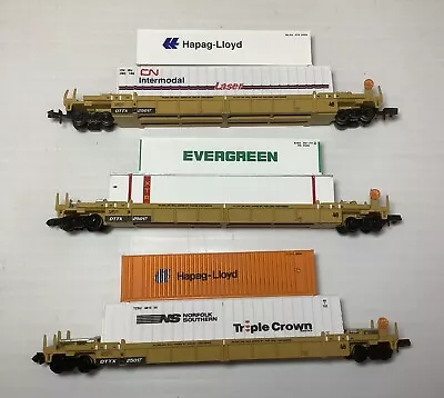 3 N Scale 48' Double-Stack Well Container Car DTTX #25017 TTX With 6 Containers • $85.50