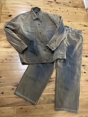 GODBODY Denimtechnology Distressed Brown 2-Piece Jean Jacket & Pants Set Mens XL • $89.99