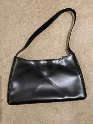 Black Faux Leather Shoulder Bag For Women Y2k Vintage Simple Handbag Aesthetic  • £10