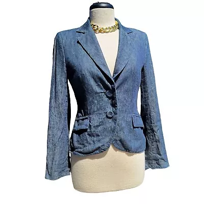 Zara Blazer Small Dark Blue Padded Shoulders Button Up Collared Career Womens • $14