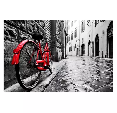 Tempered Glass Wall Art Print 47x32 Old Red Bike Stone Street - Modern Aesthetic • $258.99