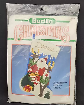 New Vintage Bucilla Reindeers And Santa 18” Christmas Felt Stocking Kit #82517 • $22