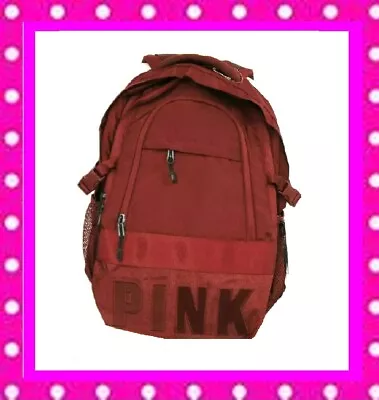 LARGE Victoria Secret Pink MAROON LOGO COLLEGIATE BACKPACK BOOK BAG CARRY ON GYM • $89.99