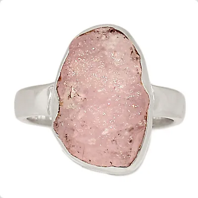 Natural Morganite Rough - Madagascar 925 Silver Ring Jewelry S.7 CR25192 • $15.99