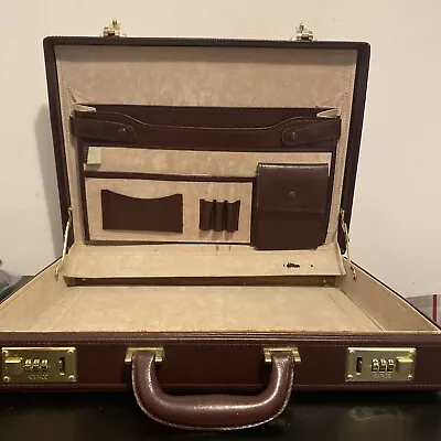 RARE Heritage Brown Expandable Split Cowhide Leather Attache Hard Briefcase READ • $39.99