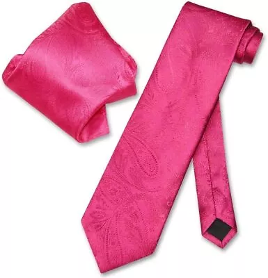 Vesuvio Napoli Hot Pink Fuchsia PAISLEY NeckTie & Handkerchief Matching Tie Set • $22.94