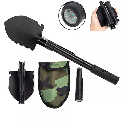 Folding Military Shovel Camping Survival Garden Tool With Compass &Carrying Case • $10.35