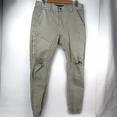 KSCY Jogger  Olive Green Pants Size 34 Zip Distressed Kiss Chacey Zip • $23