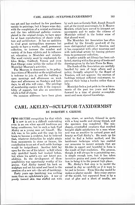 1924 Magazine Article * Carl Akeley Sculptor Taxidermist • $34.99