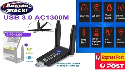 AC1300 USB 3.0 WiFi Wireless Adapter Dongle 802.11ac 5GHz Dual Band 11AC • $19.95