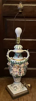 $240 • Buy Huge Antique Capodimonte Cherub Gnome Face Porcelain Table Lamp Italy Rare VTG