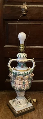 $240 • Buy Huge Antique Capodimonte Cherub Gnome Face Porcelain Table Lamp Italy Rare VTG