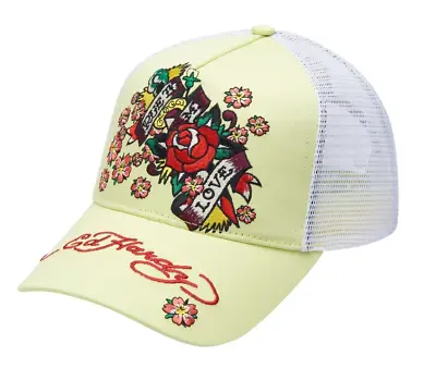 ED HARDY Trucker Cap - True To My Love - Lime White - Brand New With Tags • £17.99