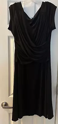 B Slim Womens Dress Size XL Black Slimming Minimizing Ruched Classic Midi Sheath • $14.95