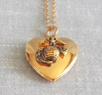 Us Marine Corps Gold Tone Insignia Locket Pendant Necklace 18  Chain • $9.99