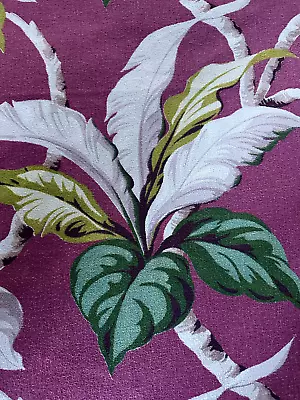 Leafy Tropical Art Deco Miami Beach MAGENTA Chartreuse Barkcloth Vintage Fabric • $39.99