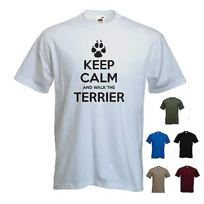 'Keep Calm And Walk The Terrier' Mens Pet Dog / Terrier / Gift T-shirt. S-XXL • £11.69