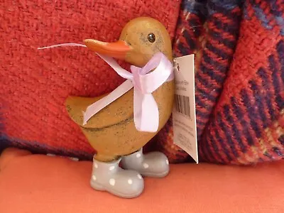 £12 • Buy New With Tags Small Wooden Effect Duck Ornament Wearing Purple Spotty Wellies 