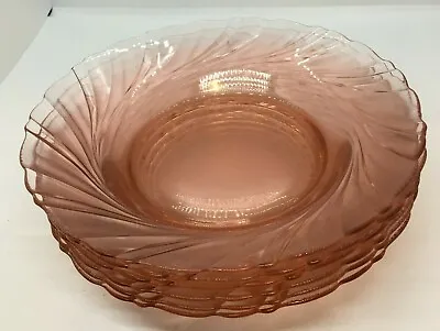 Pink Swirl Clear Glass Bowls 9  VERECO France Set Of 6 • $19.20