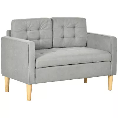 HOMCOM Compact Loveseat Sofa 2 Seater Sofa With Storage And Wood Legs Light Grey • £189.99