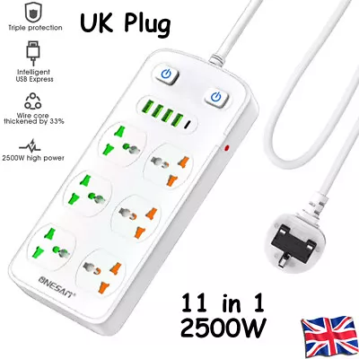 1.8m Extension Cable Lead With USB Type C Power Strips With 6 Outlets 4 USB Slot • £16.13