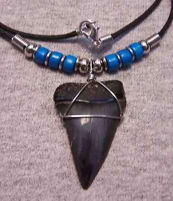 Shark Tooth Necklace 1 5/8  Mako Sharks Teeth Jaw Fossil Megalodon Dive Polished • $19