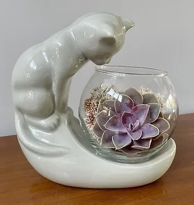 Haeger Pottery Vintage Gray Ceramic Cat Fish Bowl Terrarium 8” X 9” • $16