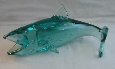 Trout Art Glass Figurine Green 7 1/2  4 1/2  3 5/8  Unknown Maker Murano? • $29.99