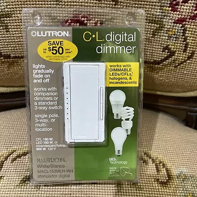 Lutron Digital Dimmer White Single Pole Or 3 Way New Maestro CL MACL-153MLH-WH • $21.44