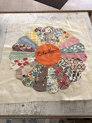 Antique Dresden Plate Quilt Block Feedsack Name Lela Harris14.5 In Square Floral • $9.99