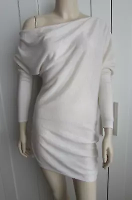Reiss Trudy Wool & Linen Jumper Long Line Asymmetrical Ivory / Off White Size S • £27