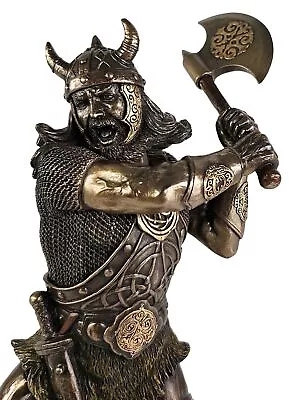 11  Viking Norse Warrior Swinging Battle Axe Bronze Finish Statue • $75.94