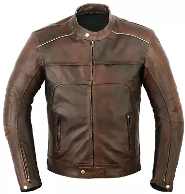 $80.16 • Buy Vagos Distressed Motorbike Leather Jacket Motorcycle Protection Jacket