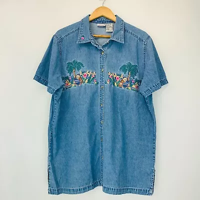 Vintage BOBBIE BROOKS  Embroidered Denim Shirt Teddy Bear Garden Woman Size 14W/ • $14.95