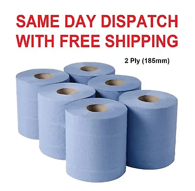 Centre Feed Wipes Blue Embossed Tissue Hand Towels Rolls 2Ply 185mm X 180m • £14.95