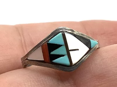 NATIVE AMERICAN ZUNI DE-CM STERLING SILVER Multi-Stone Inlay RING (Sz 8.25) • $19.99