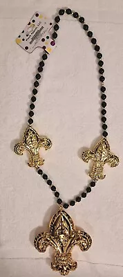 Mardi Gras Bead  18  Black And Gold Beads With 6  Fleur De Lis Charm • $13.99